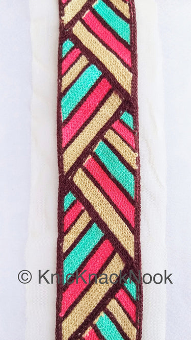 Wholesale Beige Net With Beige, Pink, Green And Brown Embroidery